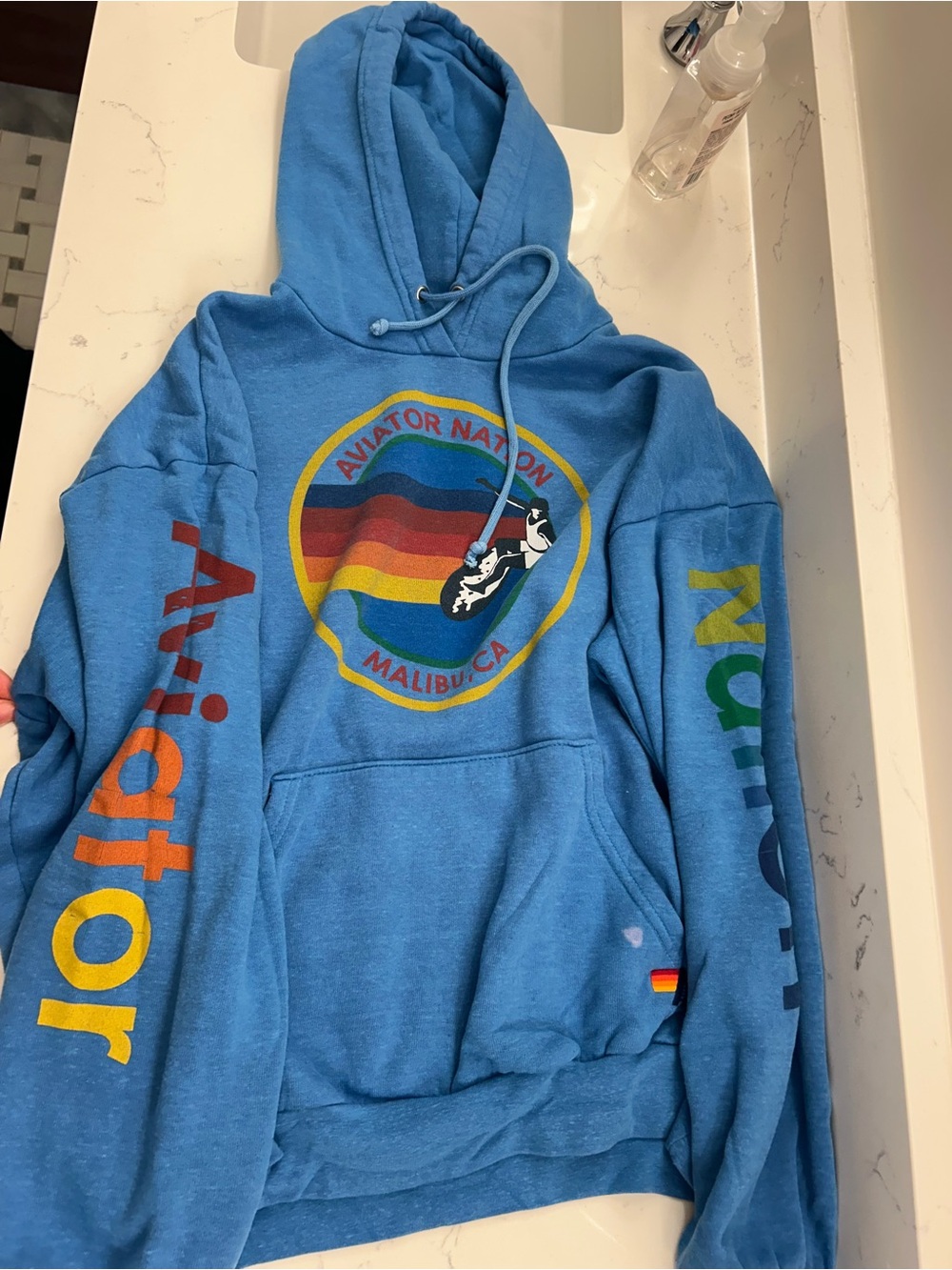 Aviator Nation Light Blue Rainbow Logo Hoodie